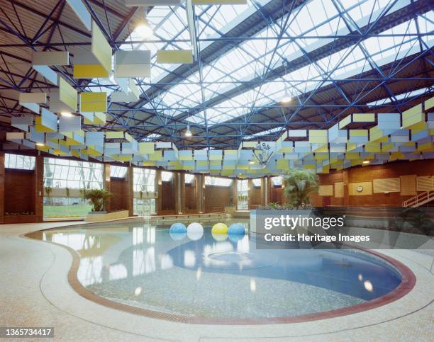 Kingfisher Leisure Centre, Fairfield Road, Kingston upon Thames, London, . The beach and lagoon zones of the swimming pool at Kingfisher Leisure...