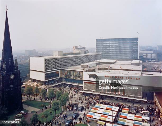 Bull Ring Centre, Birmingham, . A view of the Bull Ring Centre with crowds of people outside on the day of the opening ceremony. There is no date...