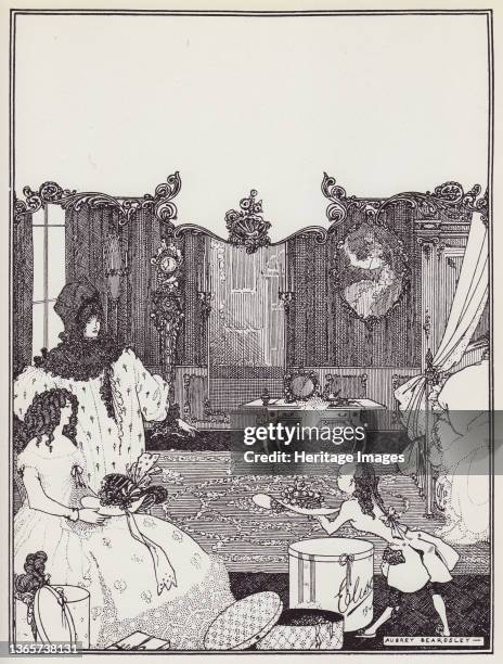 Cover Design for the Savoy No 2, 1896. Women looking at hats. Published in "The Best of Beardsley" edited by R. A. Walker, [The Bodley Head, London,...