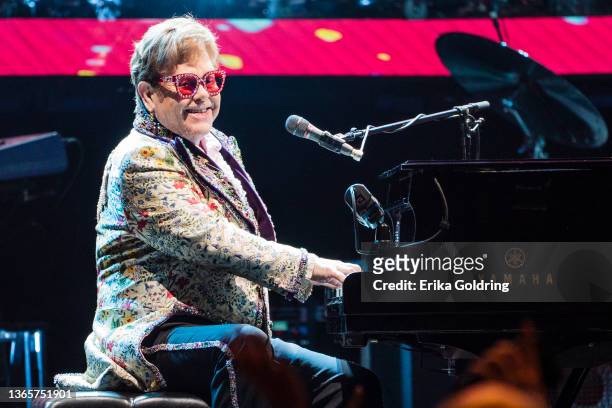 Elton John performs during the Farewell Yellow Brick Road Tour at Smoothie King Center on January 19, 2022 in New Orleans, Louisiana.
