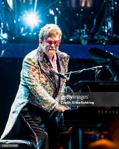 Elton John performs during the Farewell Yellow Brick Road Tour at Smoothie King Center on January 19, 2022 in New Orleans, Louisiana.