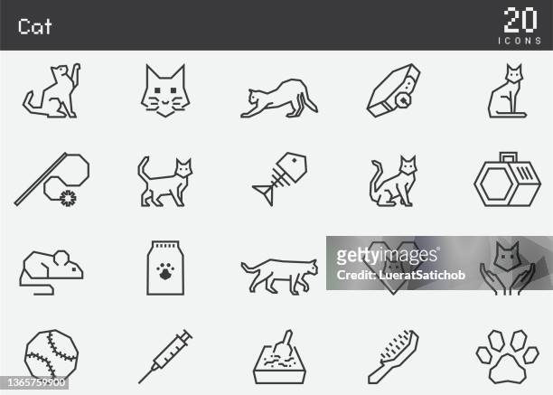 cat , pets line icons - cat in box stock illustrations