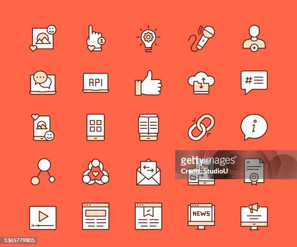 social communication multicolor line icons - marketing technology stock illustrations