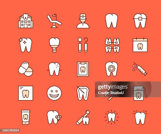 dentistry multicolor line icons - brushing teeth stock illustrations