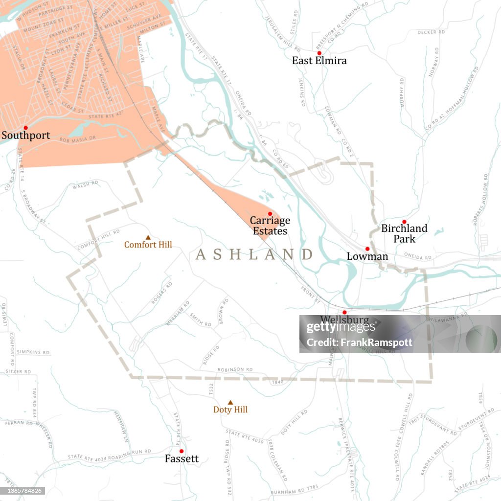 NY Chemung Ashland Vector Road Map