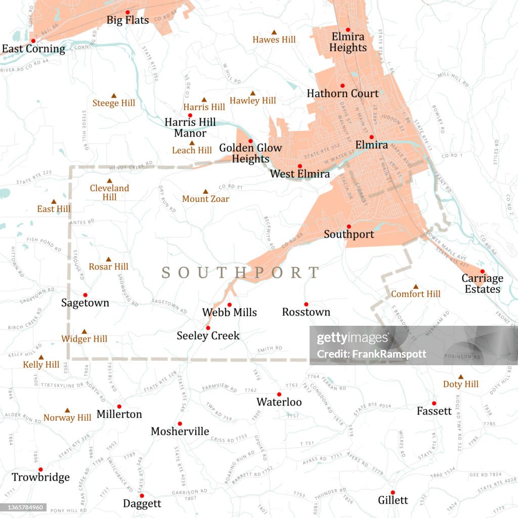 NY Chemung Southport Vector Road Map