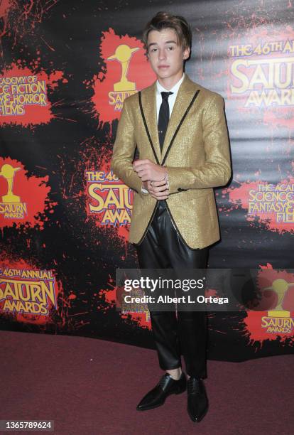 Maxwell Jenkins arrives at The 46th Annual Saturn Awards held at Los Angeles Marriott Burbank Airport on October 26, 2021 in Burbank, California.