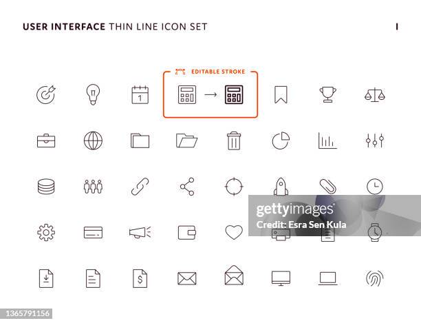 ilustraciones, imágenes clip art, dibujos animados e iconos de stock de interfaz de usuario conjunto simple de iconos de línea delgada - thin
