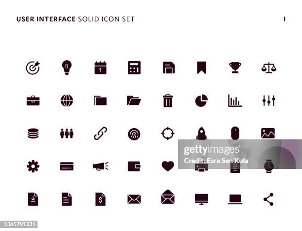 user interface simple solid icon set - computer icon solid stock illustrations