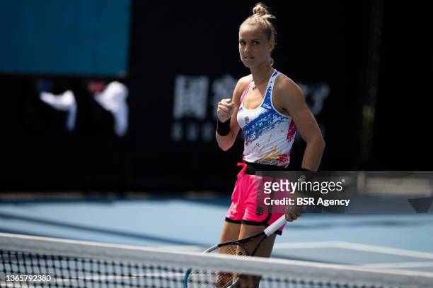 Arantxa Rus of the Netherlands during her first round match against Tamara Zidansek of Slovania at the 2022 Australian Open at Melbourne Park on...