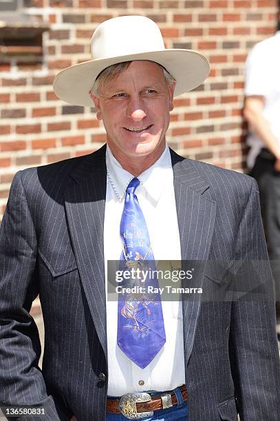 Horse trainer Buck Brannaman enters the "Late Show With David Letterman" taping at the Ed Sullivan Theater on June 20, 2011 in New York City.