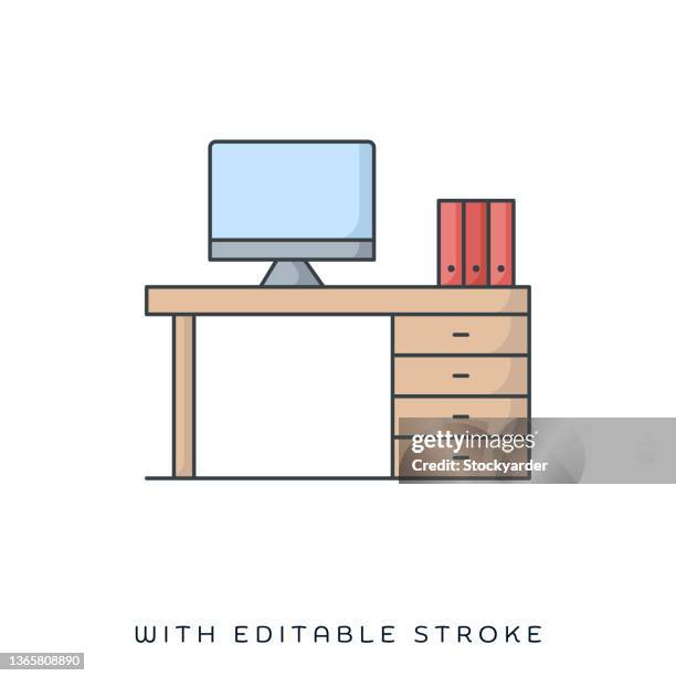 ilustrações de stock, clip art, desenhos animados e ícones de home office flat & line icon - secretária temporária