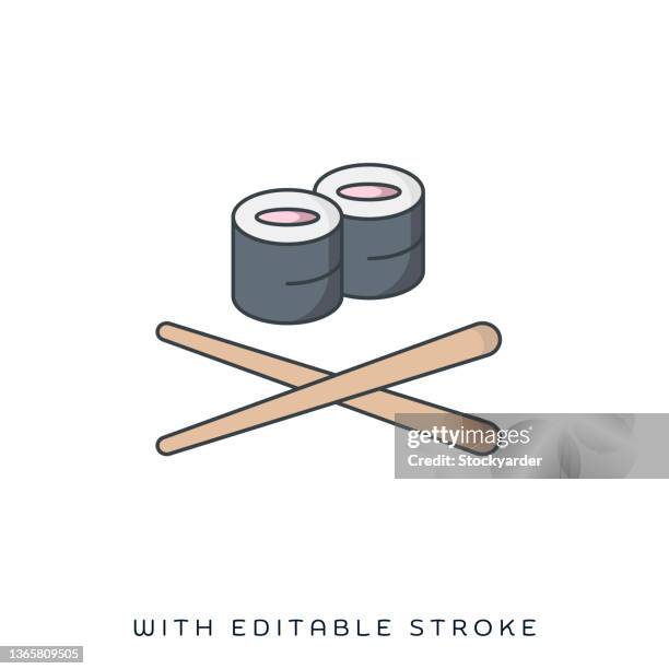 japanese restaurant flat & line icon - sushi plate stock illustrations