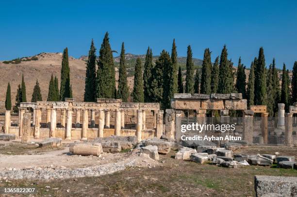 hierapolis ancient city, pamukkale town, denizli province of turkey - pamukkale stock pictures, royalty-free photos & images