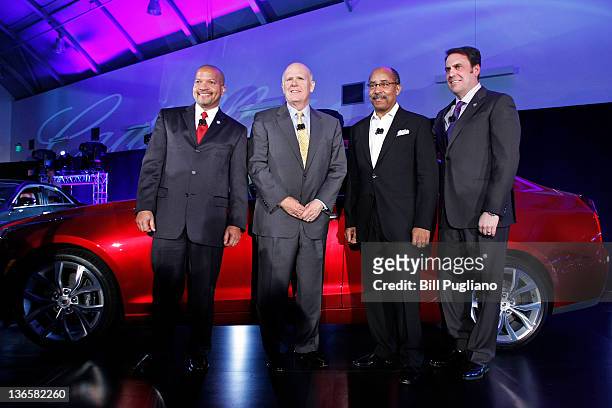 Don Butler, V.P. Of Cadillac Marketing, Dan Akerson, GM Chairman and CEO, Ed Welburn, V.P. Global Design, and Mark Reuss, President of GM North...