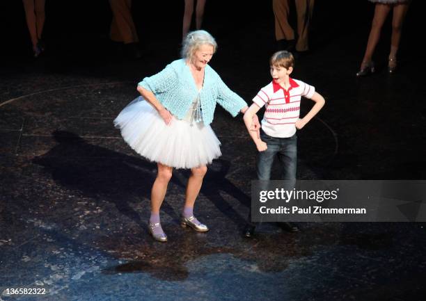 Katherine McGrath and Tade Biesinger perform during "Billy Elliot" on Broadway final performance at the Imperial Theatre on January 8, 2012 in New...