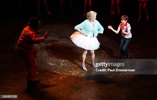 Katherine McGrath and Tade Biesinger perform during "Billy Elliot" on Broadway final performance at the Imperial Theatre on January 8, 2012 in New...