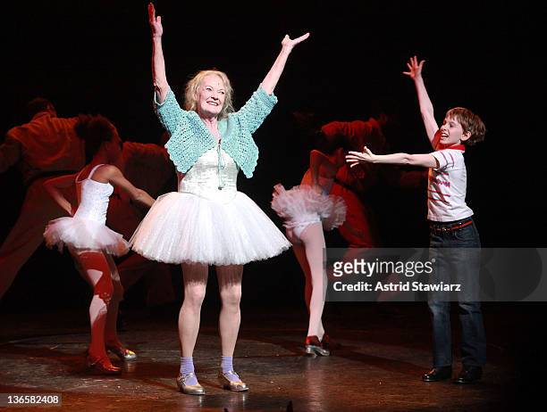 Katherine McGrath and Tade Biesinger perform during "Billy Elliot" on Broadway final performance at the Imperial Theatre on January 8, 2012 in New...