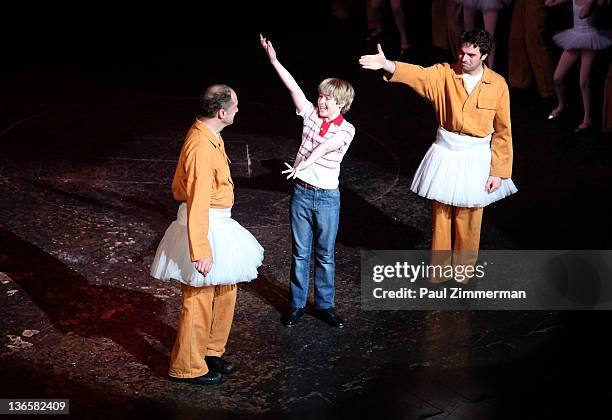 Daniel Jenkins, Peter Mazurowski and Patrick Mulvey perform during "Billy Elliot" on Broadway final performance at the Imperial Theatre on January 8,...