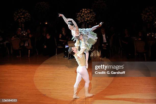 Dancers Gregor Hatala and Mila Schmidt perform during the 56th annual Viennese Opera Ball at The Waldorf=Astoria on February 4, 2011 in New York City.