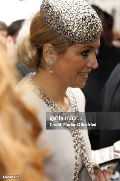 Princess Maxima of the Netherlands tours the historic city center on April 14, 2011 in Dresden, Germany. The Dutch royals are on a four-day visit to...