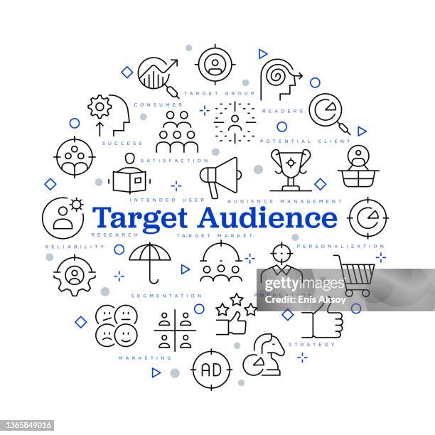 target audience concept. vector design with icons and keywords. - client satisfaction guarantee stock illustrations
