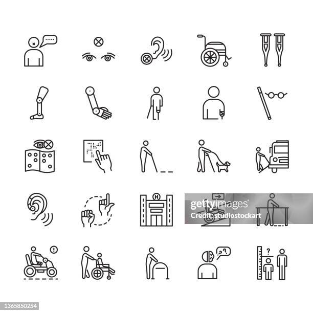 disability types line icon set. editable stroke - amputee stock illustrations