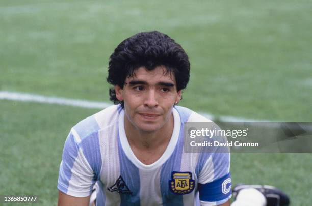 Argentina captain Diego Maradona reacts during a FIFA 1986 World Cup Group Match against Bulgaria at the Olympic Stadium on June 10th, 1986 in Mexico...