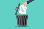 Businessman hand throw file to trash vector