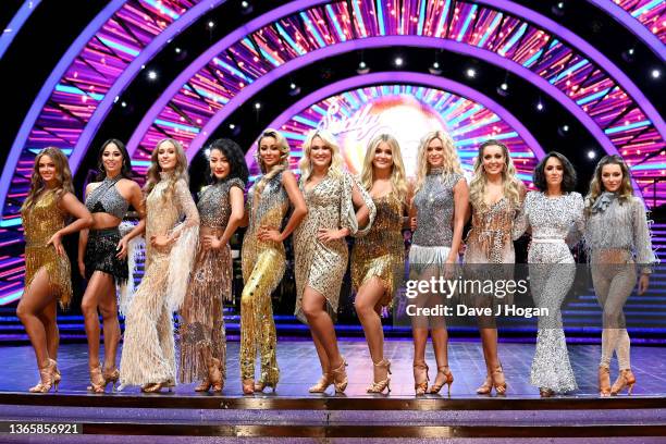 Janette Manrara poses with the cast members during the Strictly Come Dancing Live Tour press launch at Utilita Arena Birmingham on January 20, 2022...