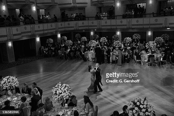 Image has been converted to black and white.) A view of the guests dancing at the 56th annual Viennese Opera Ball at The Waldorf=Astoria on February...