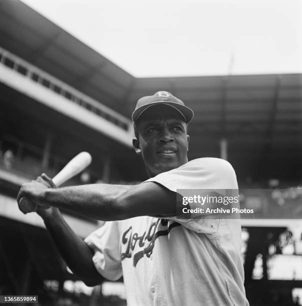 American baseball player Jackie Robinson of the Brooklyn Dodgers, USA, 28th August 1949. The Dodgers played the Pittsburgh Pirates at Ebbets Field in...