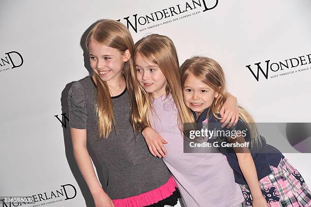 Alexa Gerasimovich, Ashley Gerasimovich, and Erin Gerasimovich attends the Broadway opening night of "Wonderland - Alice Through A Whole New Looking...