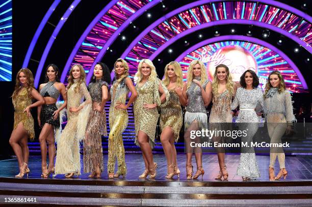 The female cast of dancers attend the 'Strictly Come Dancing Live Tour - press launch' at Utilita Arena Birmingham on January 20, 2022 in Birmingham,...