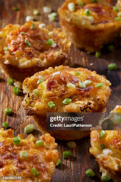 crispy tatar tot breakfast egg cups - muffin stock pictures, royalty-free photos & images