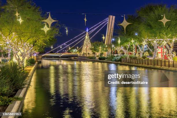 Golden Shimmering Scottsdale, Arizona Canal Waterfront Decorated for Christmas