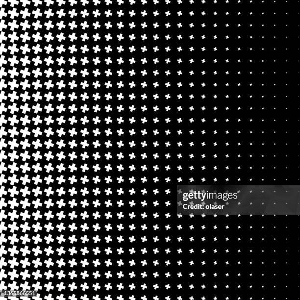 black and white plus sign grid pattern, horizontal size gradient creates fade - plus sign stock illustrations