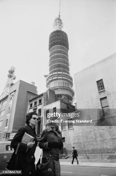 The GPO or Post Office Tower under construction in Fitzrovia, London, UK, 27th May 1963.