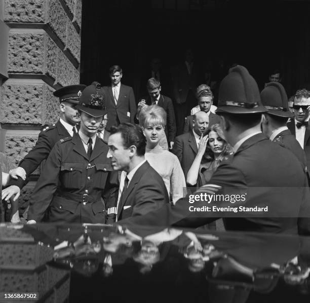 Christine Keeler and Mandy Rice-Davies outside the Central Criminal Court in London, whilst appearing as witnesses in the trial of osteopath Stephen...