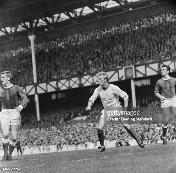 Scottish footballer Denis Law of Manchester United during an FA Charity Shield match against Everton at Goodison Park, Liverpool, UK, 17th August...