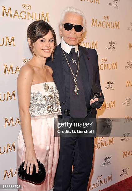 Actress Rachel Bilson and designer Karl Lagerfeld attend the debut of Karl Lagerfeld & Rachel Bilson's original film series inspired by Magnum Ice...