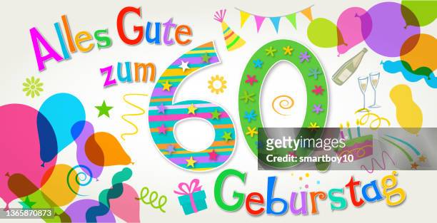 ilustrações de stock, clip art, desenhos animados e ícones de 60th birthday greeting in english, happy birthday - 60 anos