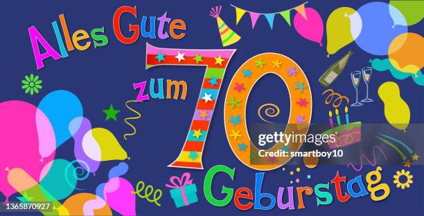 70th birthday greeting in german, alles gute zum geburtstag - 70th birthday stock-grafiken, -clipart, -cartoons und -symbole
