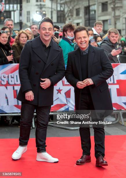 Ant and Dec arrive at the Britain's Got Talent Auditions at London Palladium on January 20, 2022 in London, England.