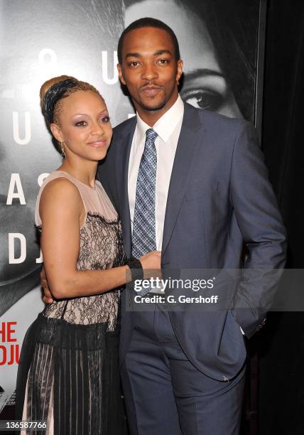 Actor Anthony Mackie and girlfriend Sheletta Chapital attend the premiere of "The Adjustment Bureau" at the Ziegfeld Theatre on February 14, 2011 in...