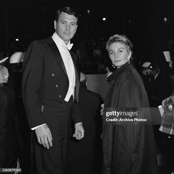 Actors Rock Hudson and Jean Simmons at the 39th Academy Awards at the Santa Monica Civic Auditorium in Santa Monica, California, USA, 10th April...