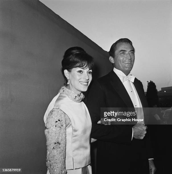 American actor Gregory Peck and his wife Veronique attend the Academy Awards at the Santa Monica Civic Auditorium in California, USA, 13th April...
