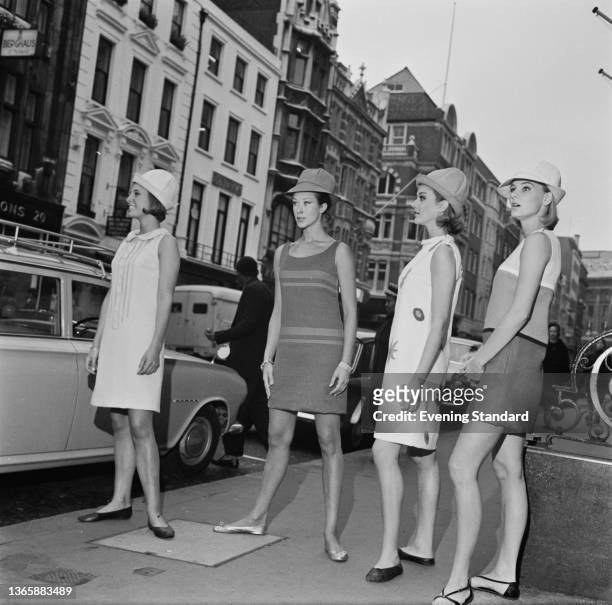 Models wearing Bermuda shift dresses, London, UK, 3rd October 1963.
