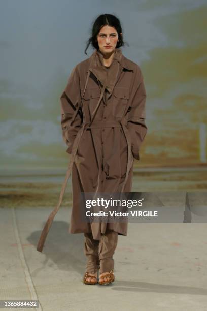 Model walks the runway during the Lemaire Ready to Wear Fall/Winter 2022-2023 fashion show as part of the Paris Men Fashion Week on January 19, 2022...