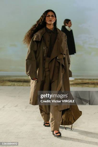 Model walks the runway during the Lemaire Ready to Wear Fall/Winter 2022-2023 fashion show as part of the Paris Men Fashion Week on January 19, 2022...